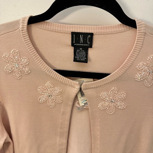 INC Vintage Deadstock Silk beaded floral crop pink woman clueless cardigan NWT M - Picture 5 of 14